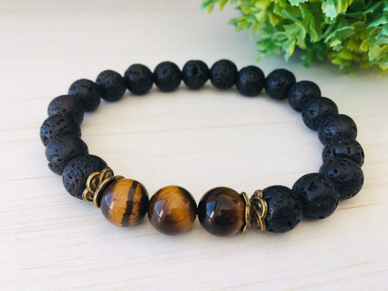 Tiger Eye 10mm, Large Wrist Black, Brother's Gift, Meditation Mens Yoga, Lava Gemstone 10mm, Large Mens Jewelry, Tiger Eye Bracelet Chic image 7