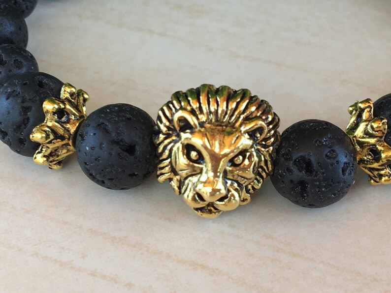 Gift for Dad, Dragon Vein Lava Gem, Lionhead Bracelet, Lion King Bracelet, Leo Lion Bracelet, Lava Lion Gift Leo, Rooting Gemstones Gift Zen image 5