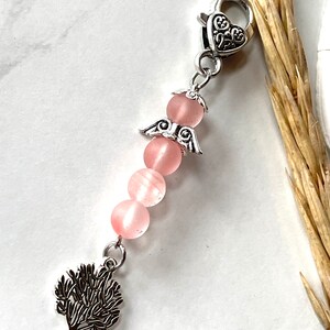 Small Birthday Gift, Quartz Rose 8mm, Pink Small Angel, Rose Gift for Her, Heart Rose, Angel Keychain, Charm Rose, Angel with Tree of life image 4