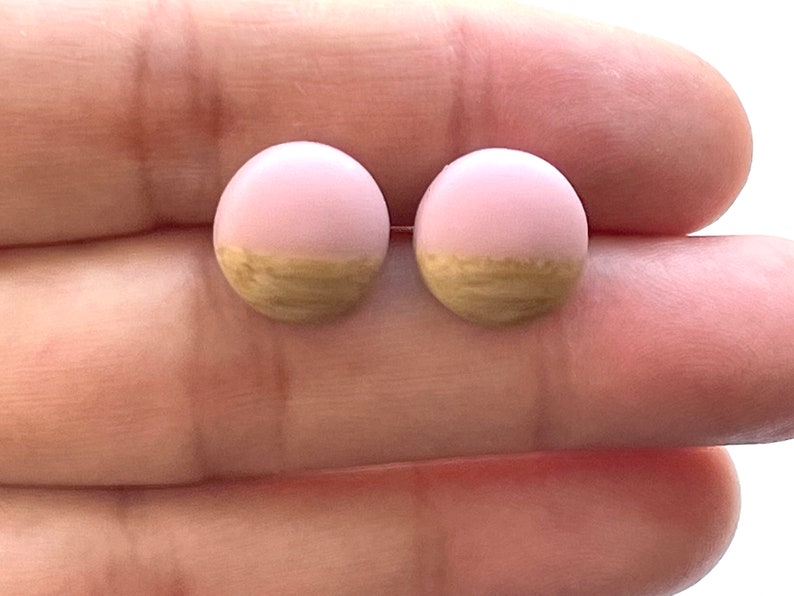 Geometric Studs, Mothers Day, Colorful Earrings, Resin Wood Earrings, Girl and Mom Gift, Handmade Studs, Pink Earrings, Orange Studs, Blue image 6