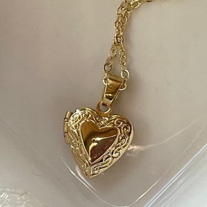 18k Gold Heart, Locket Charms, Picture Locket Pendant, Valentine Gift, Delicat Heart Chain, Dainty Heart Shape, Love Locket Necklace, Gold image 6