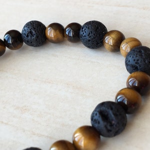 Stone of Rooting Bracelet, Concentration Gems, Tiger Eye Jewelry, Lava Stone Yoga Gift,Mens Friendship Gift, Tiger Eye Minimalist,Black Gift image 4