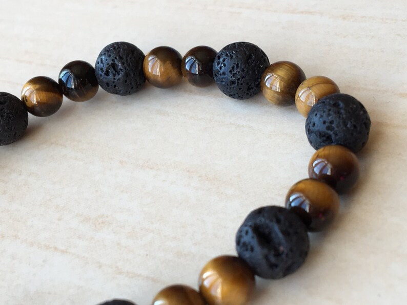 Stone of Rooting Bracelet, Concentration Gems, Tiger Eye Jewelry, Lava Stone Yoga Gift,Mens Friendship Gift, Tiger Eye Minimalist,Black Gift image 4