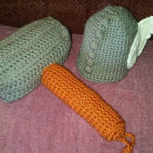 Crochet Thor Inspired Helmet Beanie Hat, Hammer, Cape, & Diaper Cover Photo Prop - Handmade and Homemade