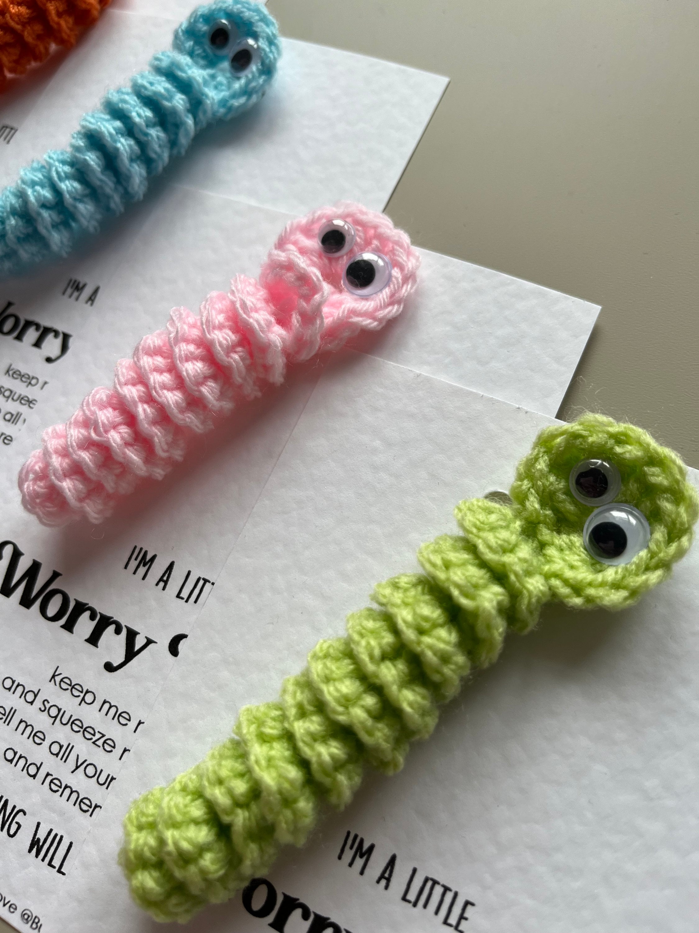 Handmade Worry Worm Crochet Token on Printed Card With a Lovely Message ...
