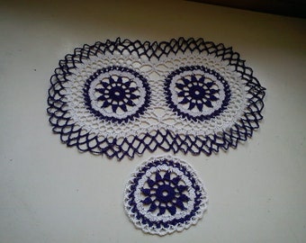 Crochet doil set, purple-white, 2-piece