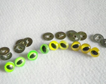 Cats' Eyes, Green and Yellow, 12 mm Animal Eyes, De-stashing Craft Supply