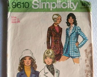 Blazer, Single or Double Breasted, Vintage UK Sewing Pattern, Simplicity 9610, Size Miss 12/34 Bust