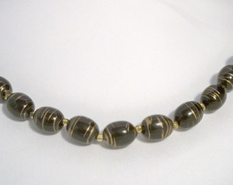 Necklace, Black and Gold Color Beads, 1980s Jewelry, Fun Fashion, Costume Jewelry