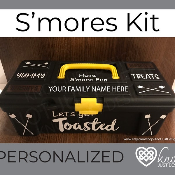 Personalized S’mores to go kit - Fun kid-friendly carrying case to take to a campfire this fall or give as a birthday or holiday gift!!