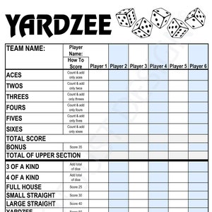 Yardzee Digitale Punktekarte & Regeln. Druckbar, Sofortiger Download Digitale Datei, PDF Spielergebnis, Cricut, Yard Games