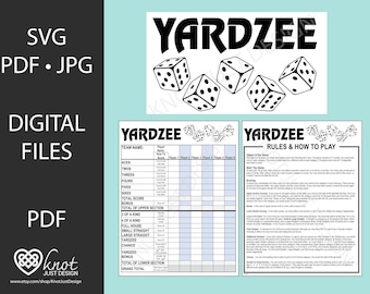 BUNDLE: Yardzee Digital Logo, Score Card & Rules. Printable, Instant Download Digital Cut File, PDF Score Sheet, SVG, Cricut, Yard Games