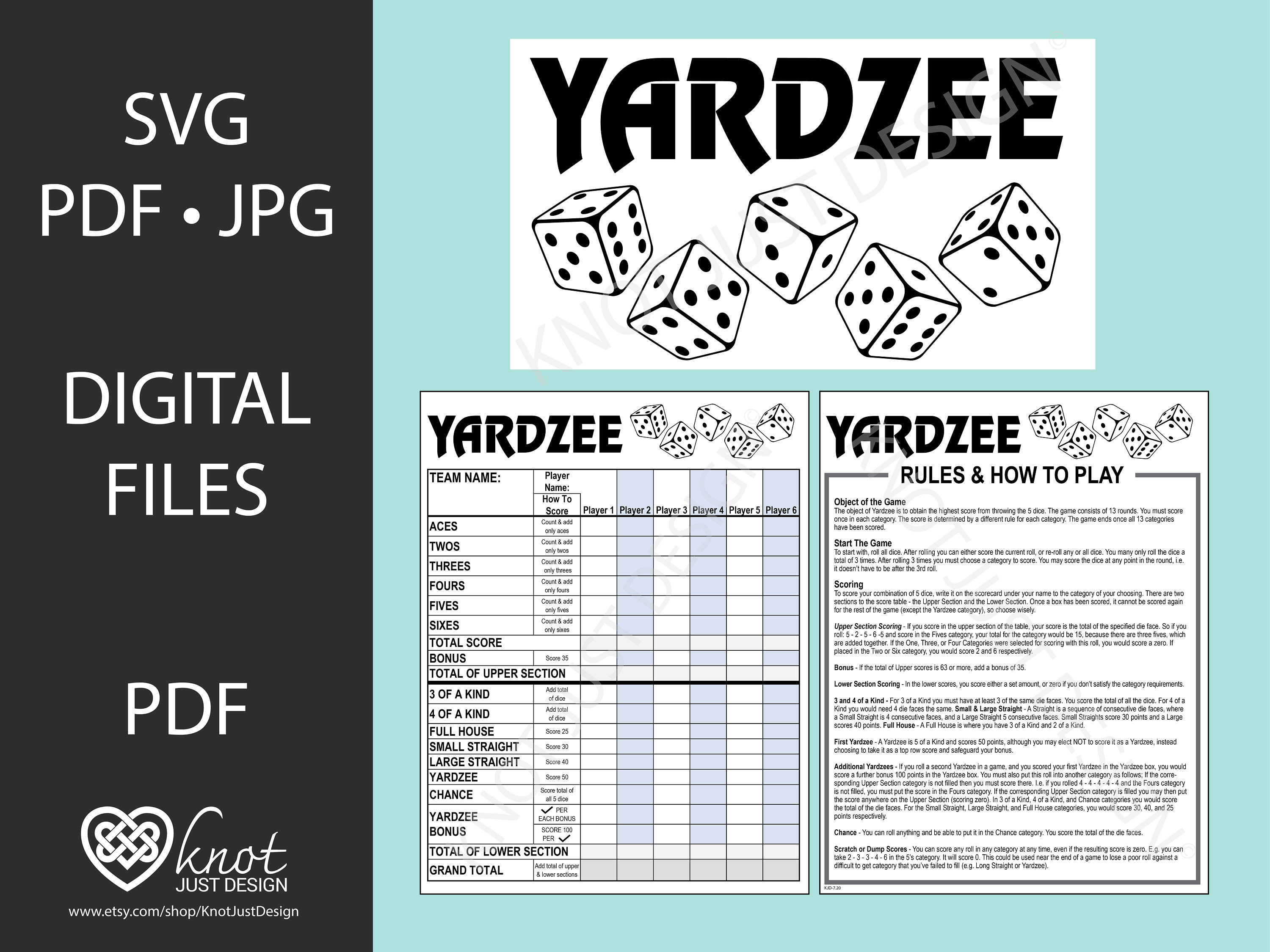 bundle yardzee digital logo score card rules printable etsy