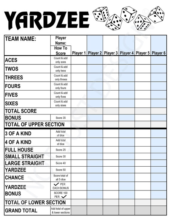 Download Yardzee Digital Score Card Rules Printable Instant Etsy