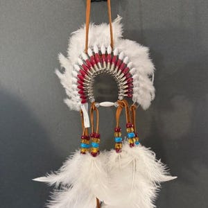 Mini Head Dress Car Charm: Handmade Feather Rear View Mirror Ornament