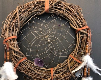 EXTRA LARGE Amethyst Grapevine Wreath with Amethyst Point and Bead Hand Made in the USA