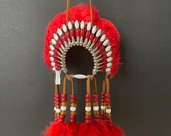 HIAWATHA RED Mini Head Dress Hand Made in the USA of Cherokee Heritage and Inspiration