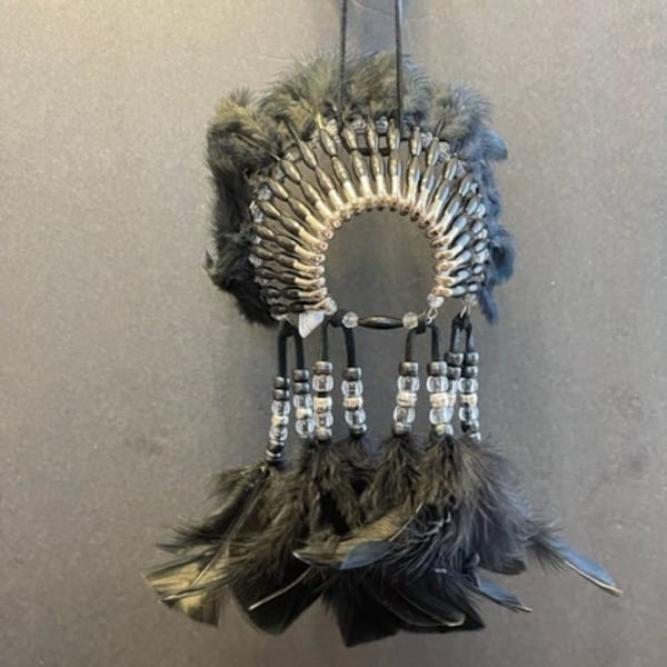 HAWK SHADOW Mini Head Dress Hand Made in the USA of Cherokee Heritage & Inspiration