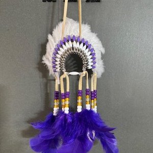 PURPLE LARIAT, Mini Head Dress Car Charm Rear View Mirror, Car Ornament, Rear View Mirror Ornament, Truck Accessories, Car Accessories