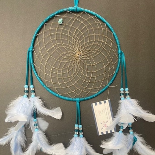 Blue Dream Catcher: Turquoise Leather, USA Made, Baby Nursery Decor