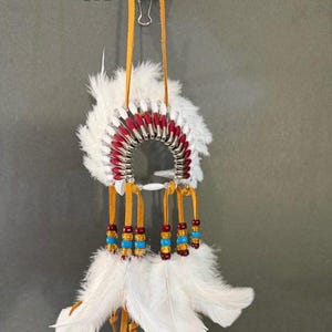 Mini Head Dress Car Charm: Handmade Feather Rear View Mirror Ornament