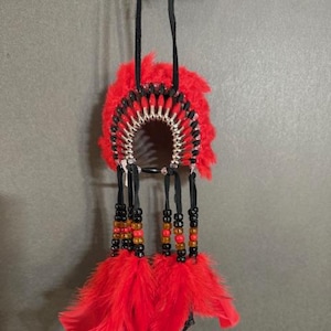 BRAVEST CHIEF, Mini Head Dress Car Charm Rear View Mirror, Car Ornament, Rear View Mirror Ornament, Truck Accessories, Car Accessories