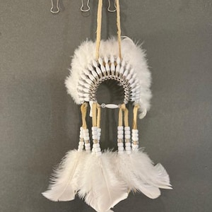 Mini Head Dress Car Charm: White Feather Rear View Mirror Ornament