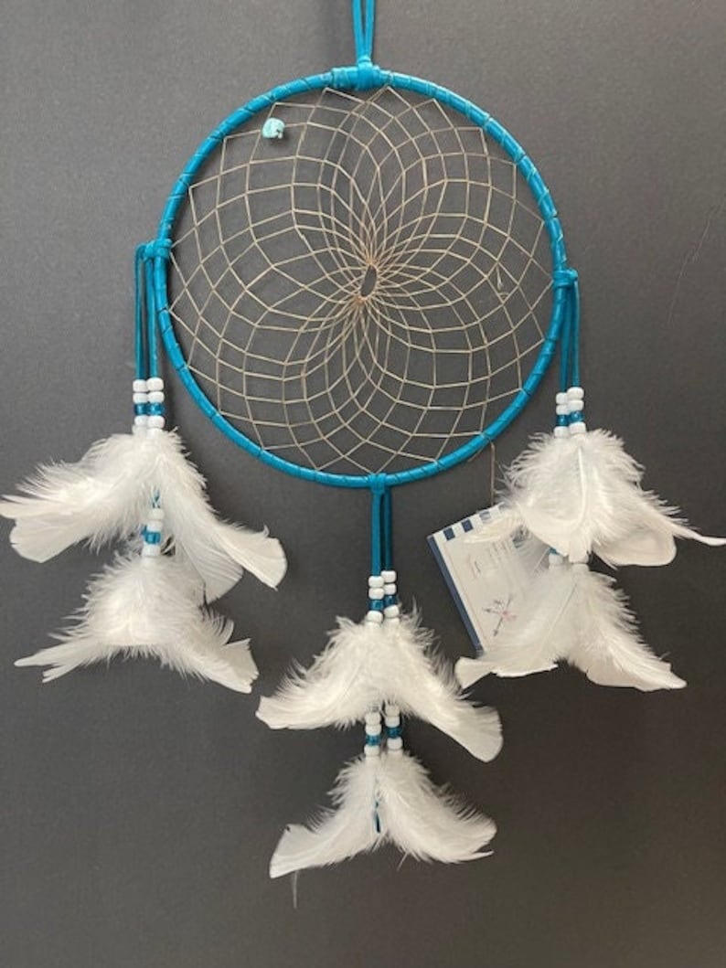 TURQUOISE WATER Dream Catcher With White Feathers Etsy