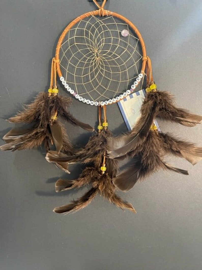 AMETHYST Sweet Dreams Dream Catcher With Brown Feathers, Amethyst