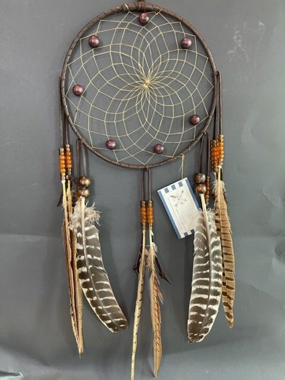 Handmade Dream Catcher: Natural Feathers, Leather Wrapped - Made in USA