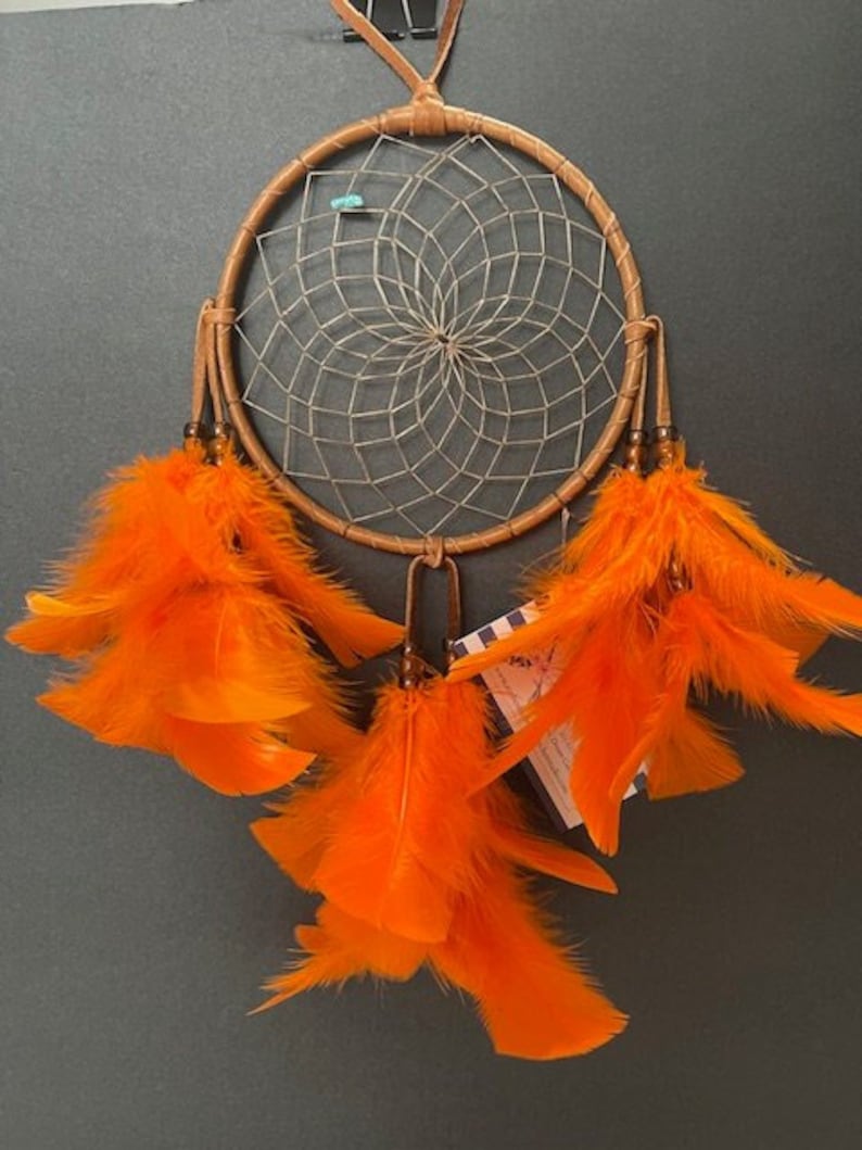 ORANGE ZEST Dream Catcher With Orange Feathers, Native American Dream