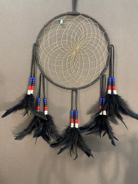 Cherokee Nation Dream Catcher: Black Leather, Turkey Feathers - Etsy