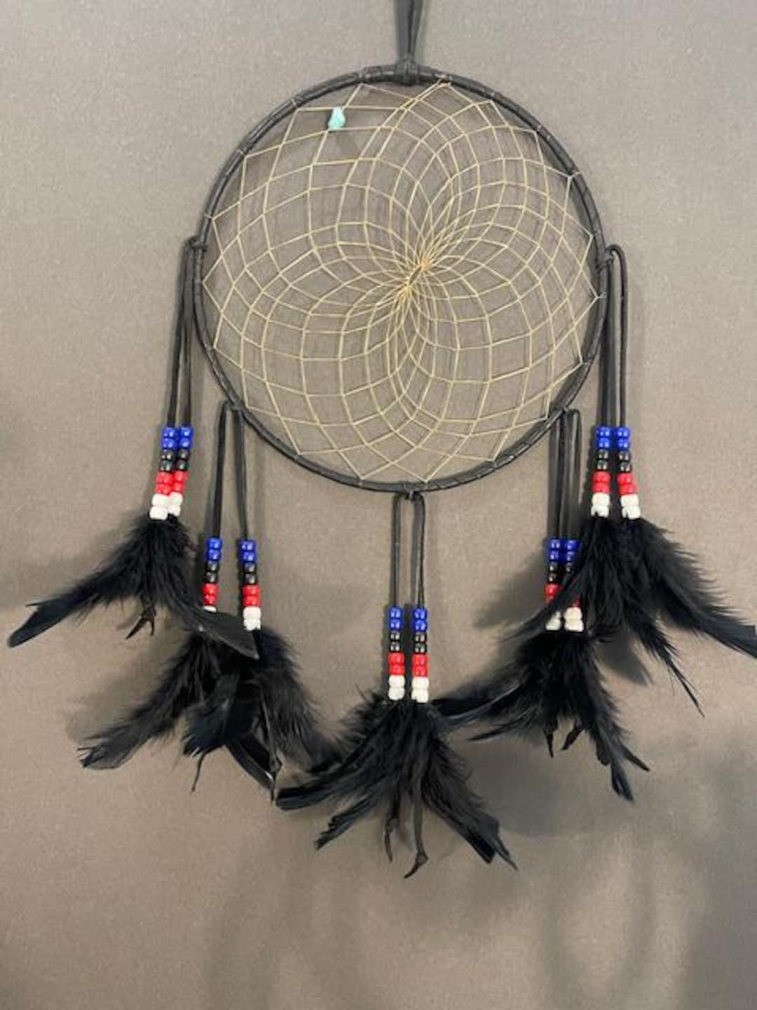 Cherokee Nation Dream Catcher: Black Leather, Turkey Feathers - Etsy, image size:1080x1440