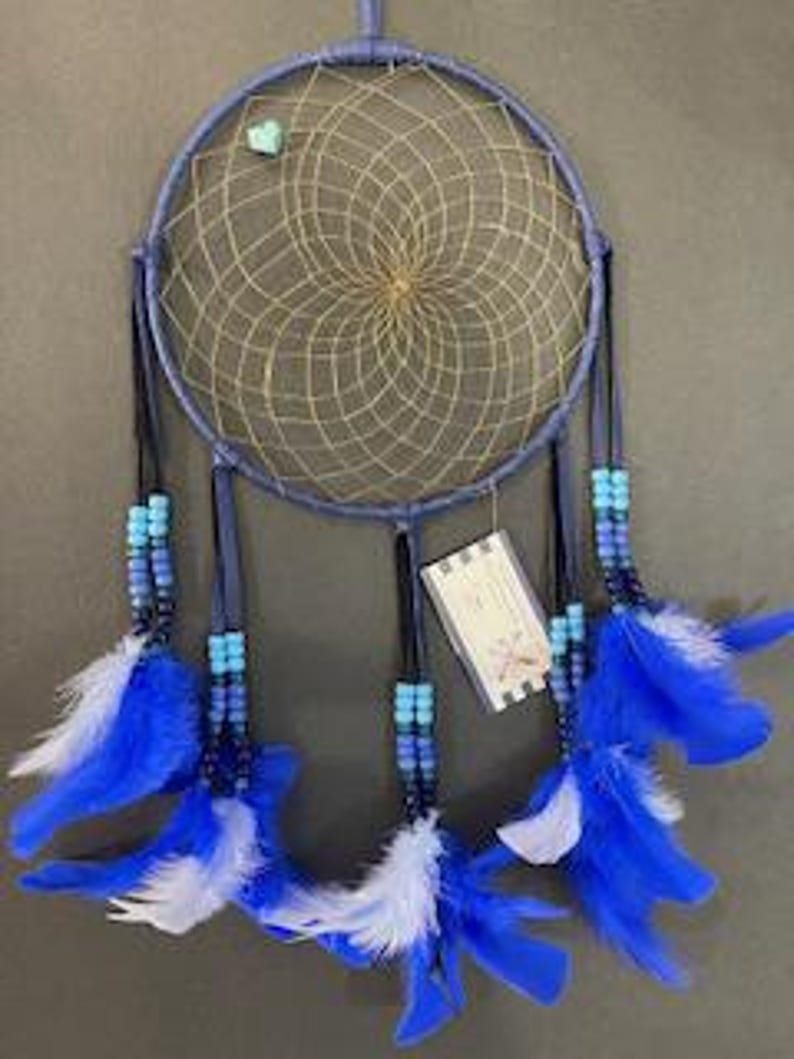 BLUE MOUNTAINS Blue Dream Catcher With Blue Feathers, Native American