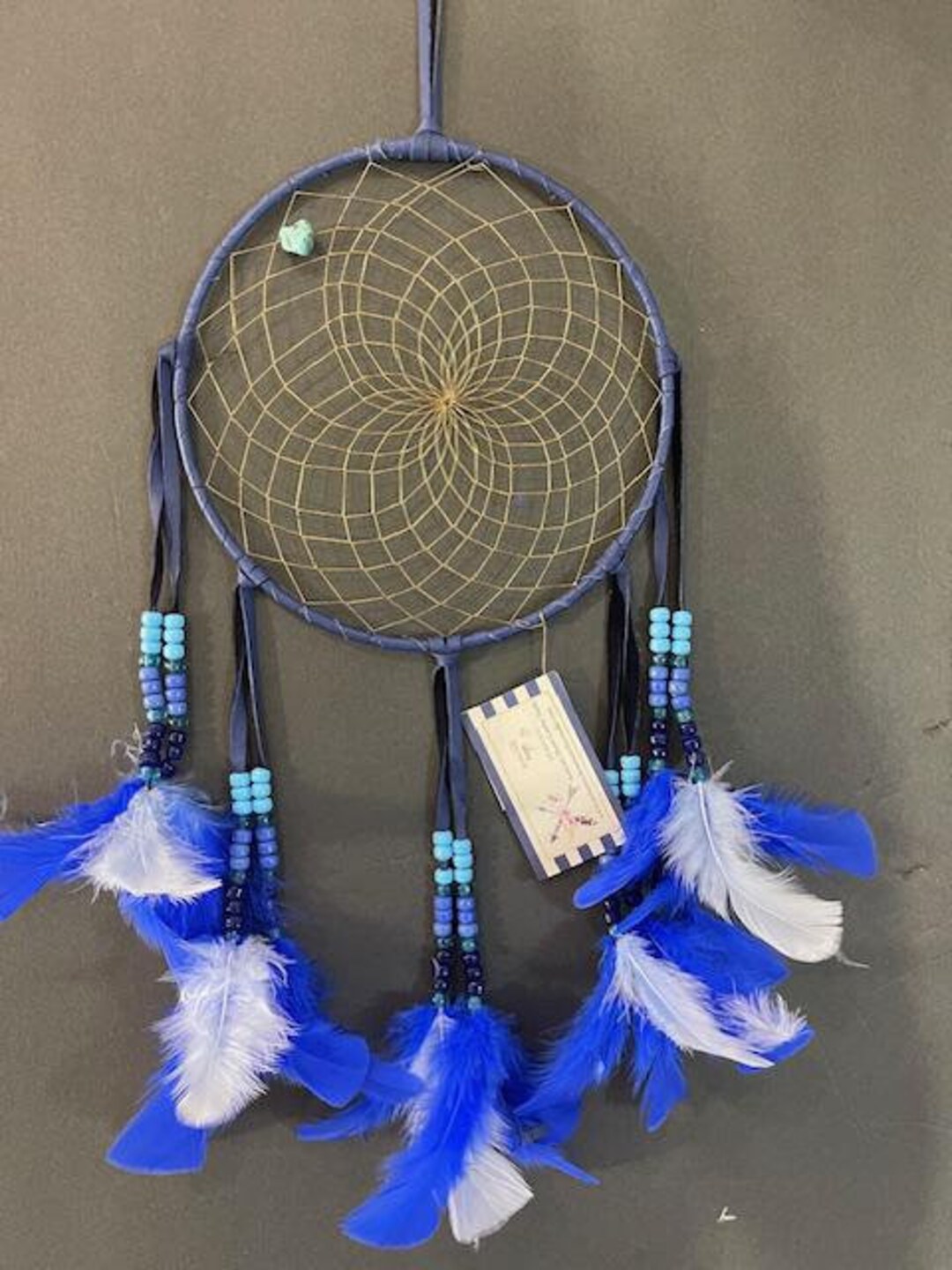 BLUE MOUNTAINS Blue Dream Catcher With Blue Feathers, Native American