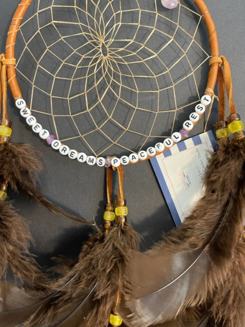 AMETHYST Sweet Dreams Dream Catcher With Brown Feathers, Amethyst