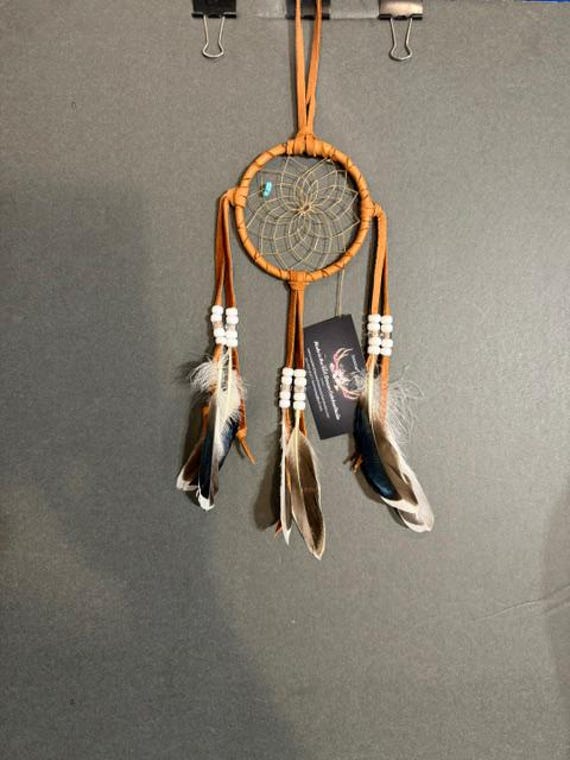 Handmade Dream Catcher with Turquoise & USA Duck Feathers