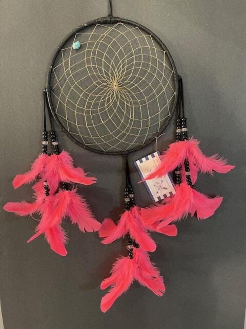 FANTASY Chandelier Dream Catcher With Hot Pink Feathers, Native