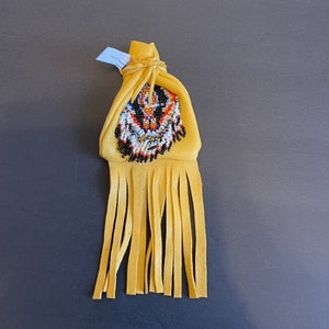 Medicine Bag (Fringes) with Bead Work Hand Made in the USA, Medicine Bag, Leather Pouch, Leather Pouches