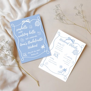 Seashells and Wedding Bells Bachelorette Trip, Editable Canva Template, Invite and Itinerary