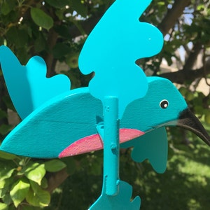 Teal Hummingbird Whirlygig, Whirligig Wind Spinners, Whirligig