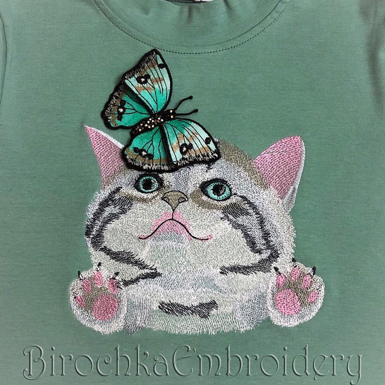 Cat with 3d butterfly machine embroidery designs kitty with  etsy Cat with 3d butterfly machine embroidery designs kitty with  etsy