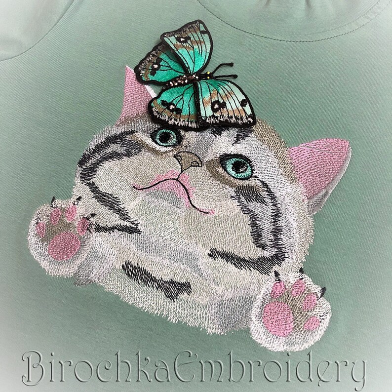 Cat with 3d butterfly machine embroidery designs kitty with  etsy Cat with 3d butterfly machine embroidery designs kitty with  etsy