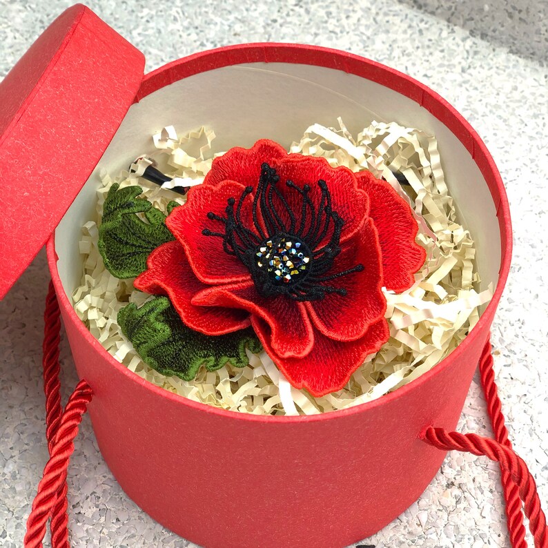 Poppy Brooch FSL Machine embroidery design FSL flower Etsy