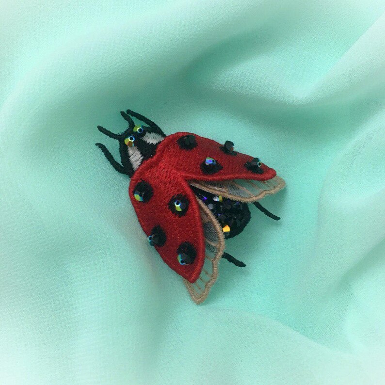 Machine embroidery design fsl ladybug brooch applique fsl  etsy