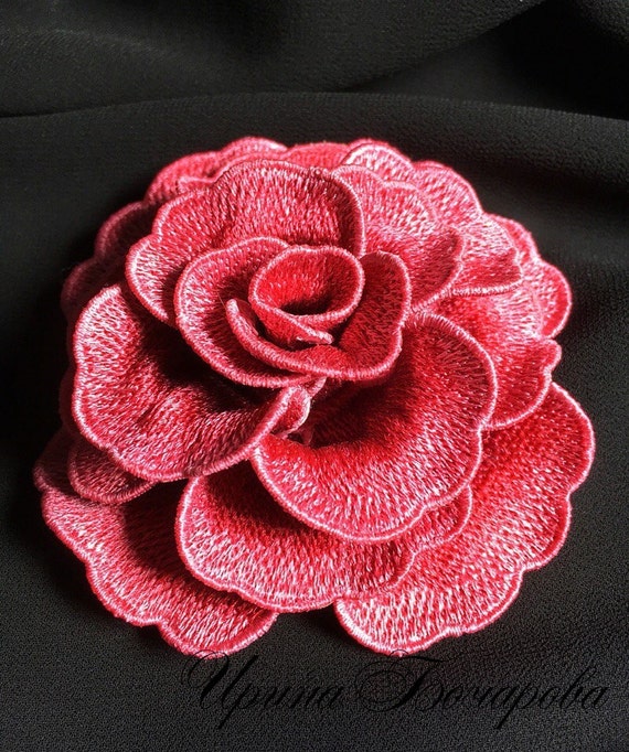 Machine Embroidery Design FSL Rose Flower Brooch Hairpin Lace Etsy