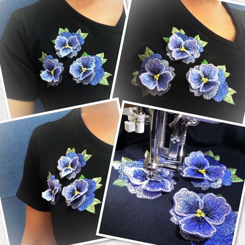 Machine Embroidery Design Pansies flower 3D machine embroidery pattern Digital Embroidery design