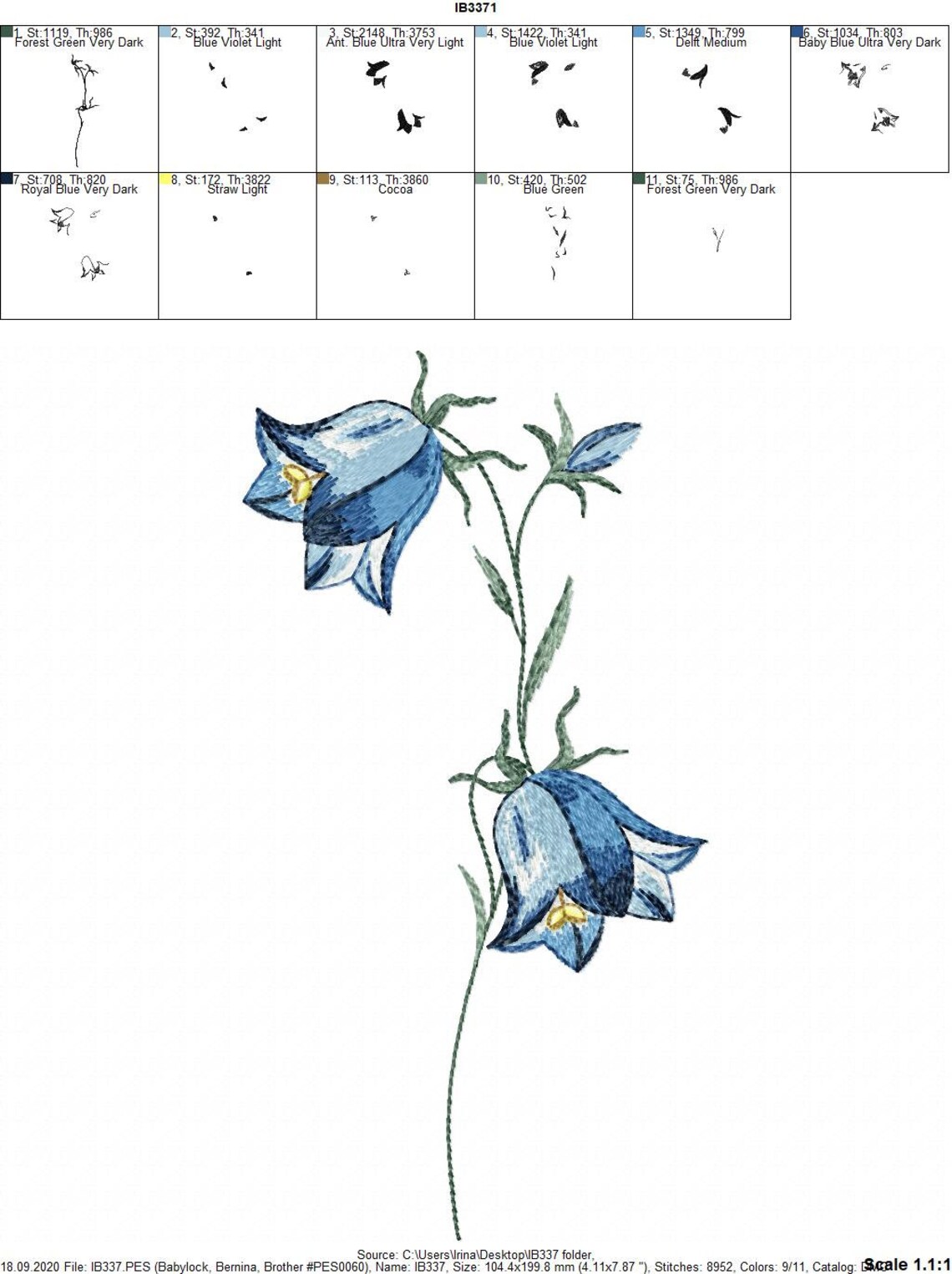 Bellflower Machine embroidery design in the art surface Etsy