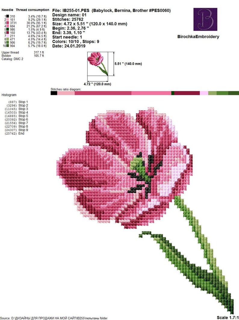 Machine Embroidery Design Tulips Set Cross Stitch Pattern Etsy