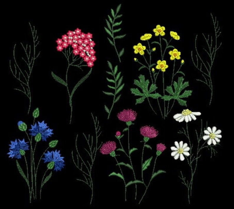 Wildflowers set Machine Embroidery Designs Floral Embroidery Etsy